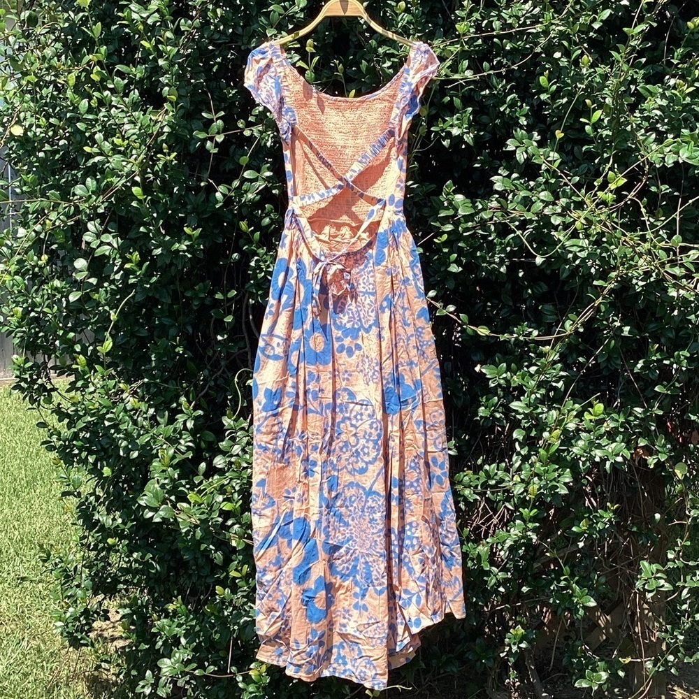 NWT Free People Ultraviolet Backless Floral Dress - Blue and Peach Size Medium 8 - Picture 5 of 10